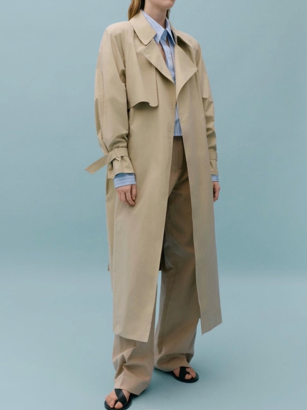 Mango Women's Victoria Beckham 100% Cotton Long Trench Coat Medium Color Beige